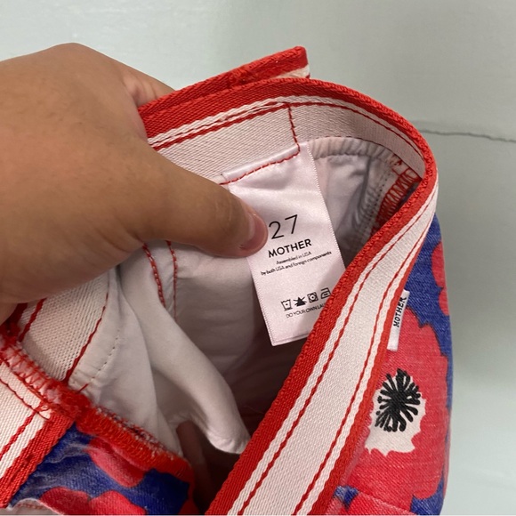 MOTHER The Let It Rip Maven Sneak Pop Art Poppies Floral Blue Red Sz 27 Wide Leg - Picture 5 of 7